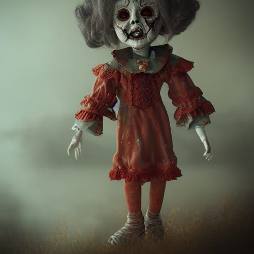 Scary Haunted Doll in Detailed Matte Painting Style