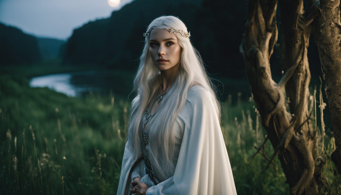 Ethereal Elven Goddess Amidst Starry Night