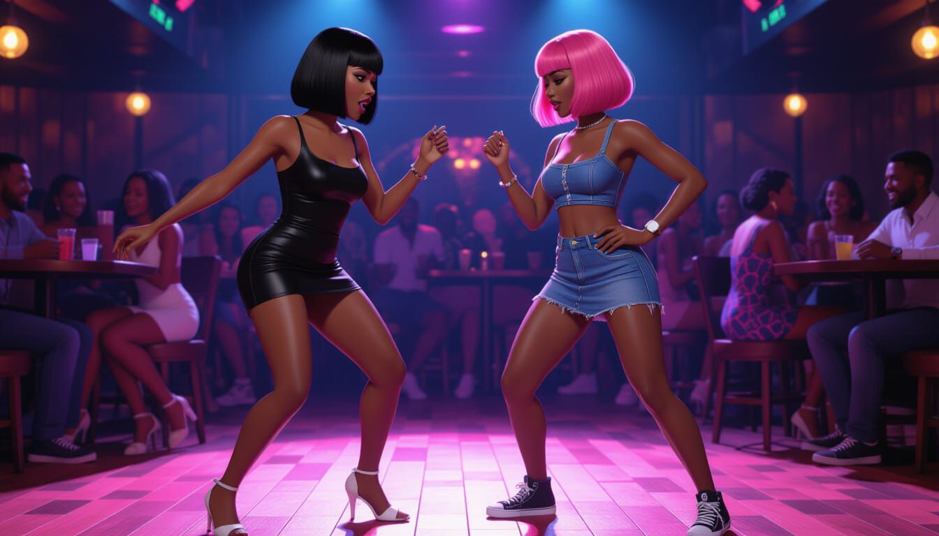 African Woman in Fearful Dance at Nightclub