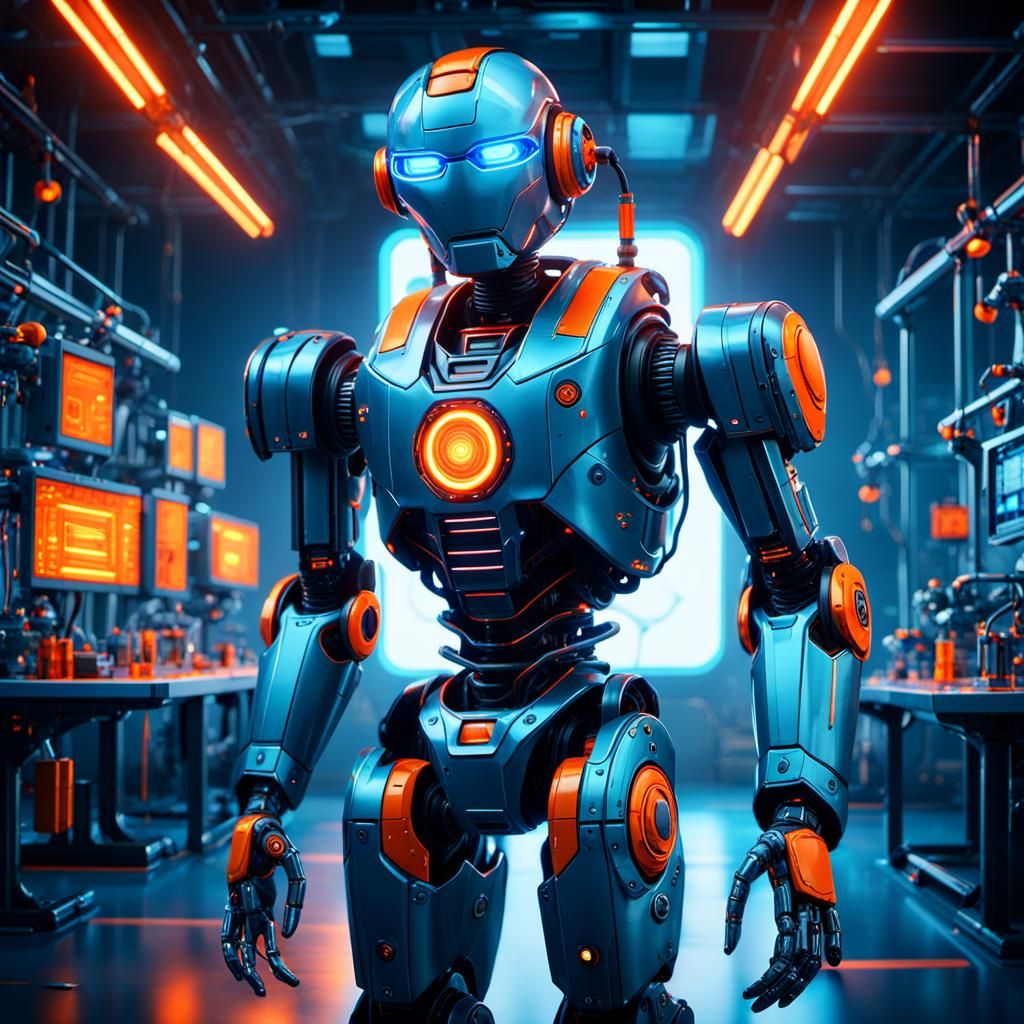 Futuristic Robot Toy in High-Tech Lab