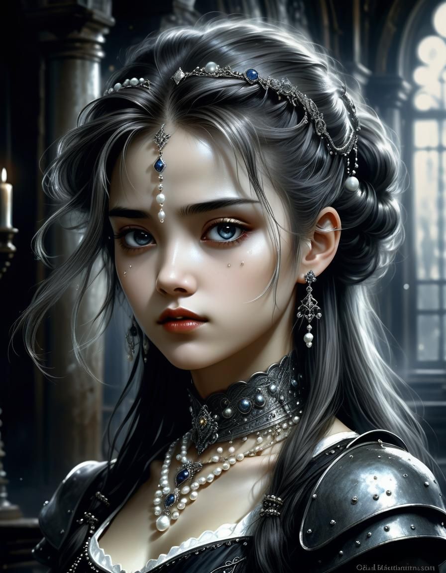 Dark Academia Student Portrait as Digital Illustration