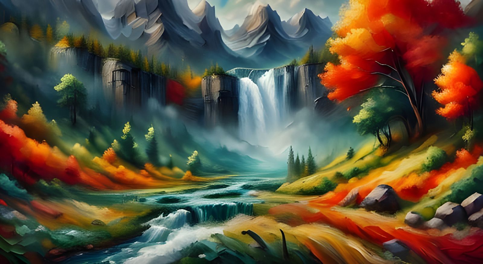 Autumn Mountain Landscape with Rider on Horse