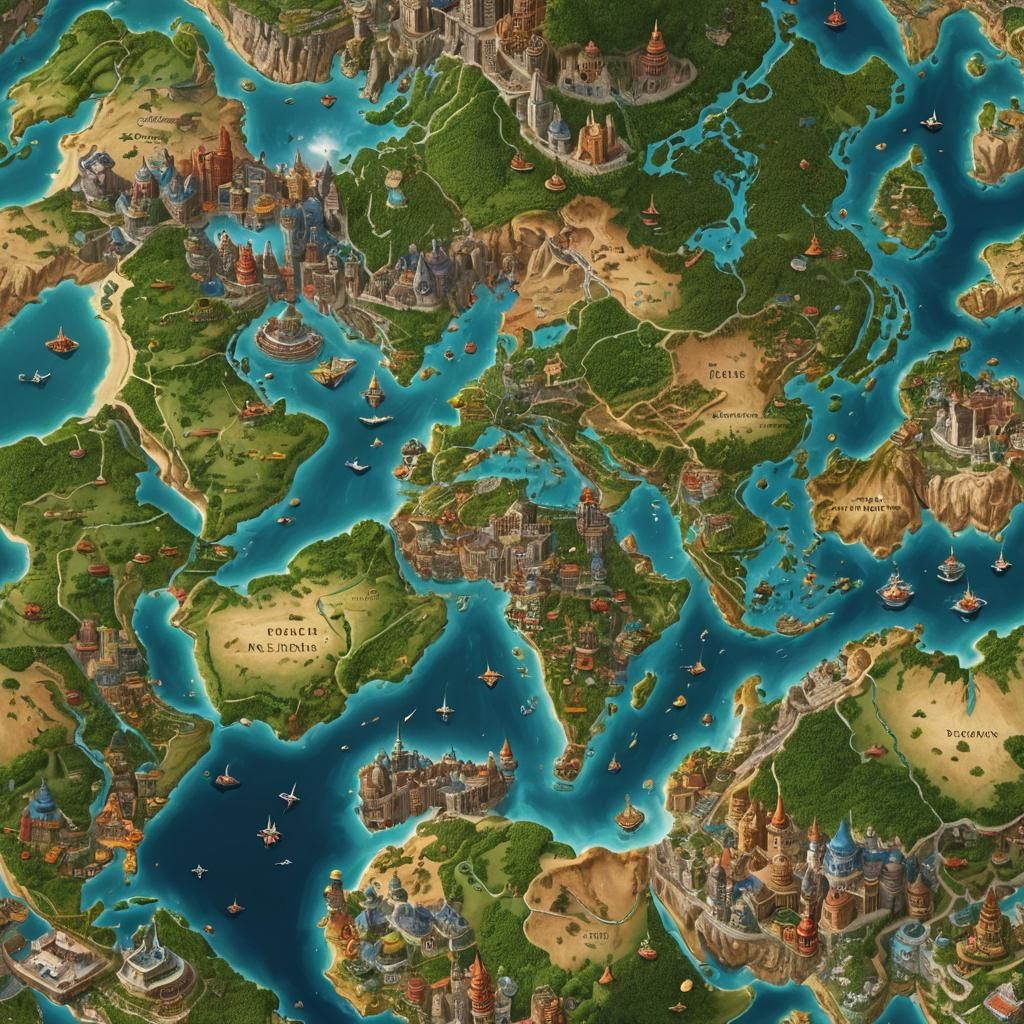 Human Journey Through Fantastical Landscape