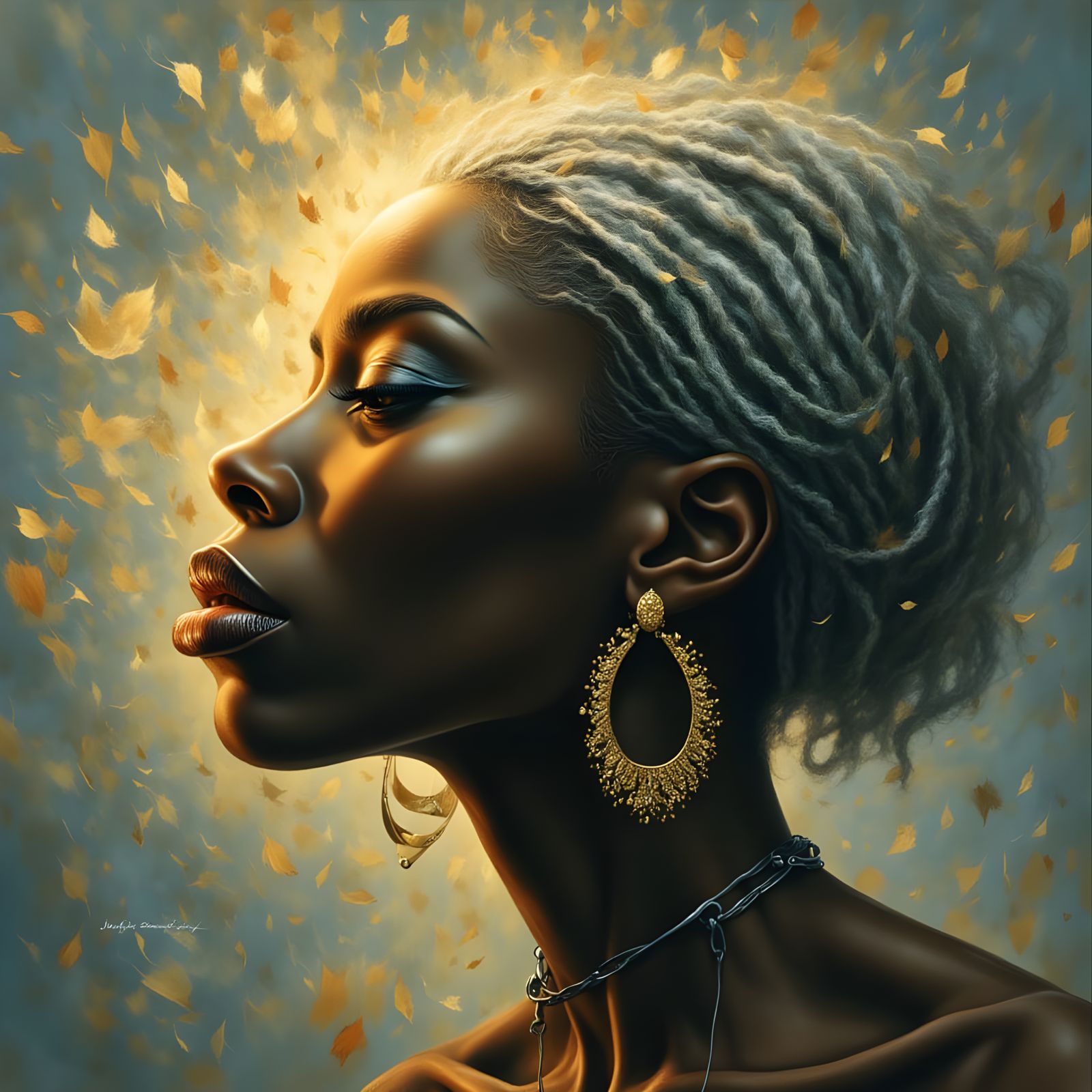 Solitary African Woman in Golden Fog