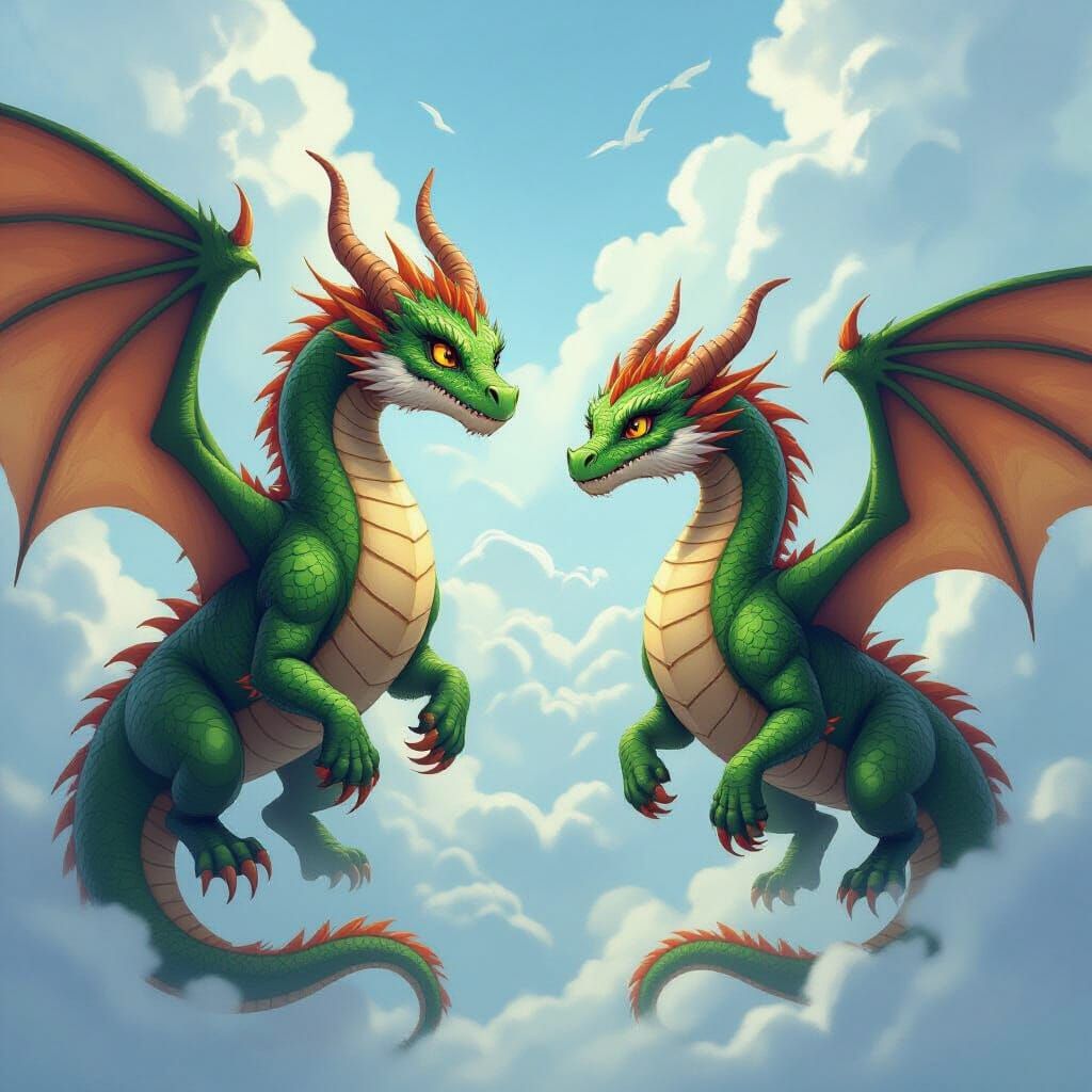 Majestic Earth and Air Dragons in Epic Battle