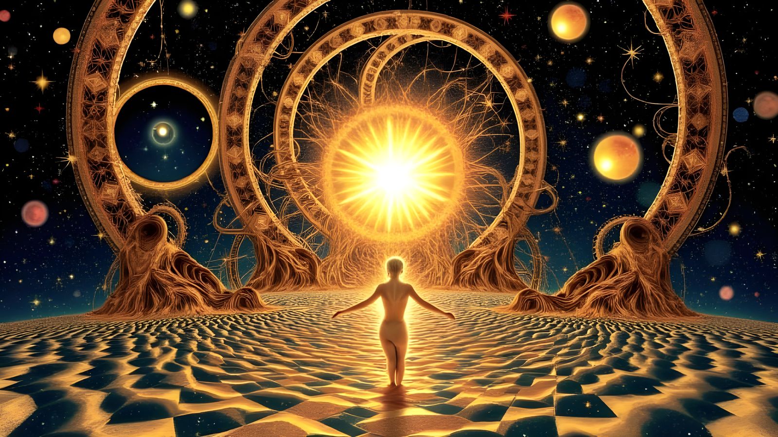 Nebula Goddess in Geometric Op Art Style