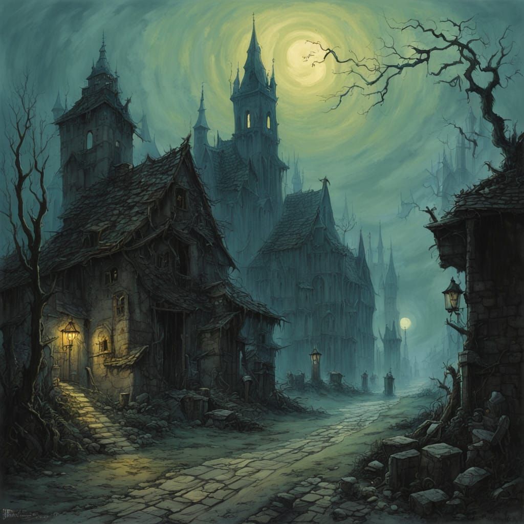 Medieval Town Under Mysterious Fog