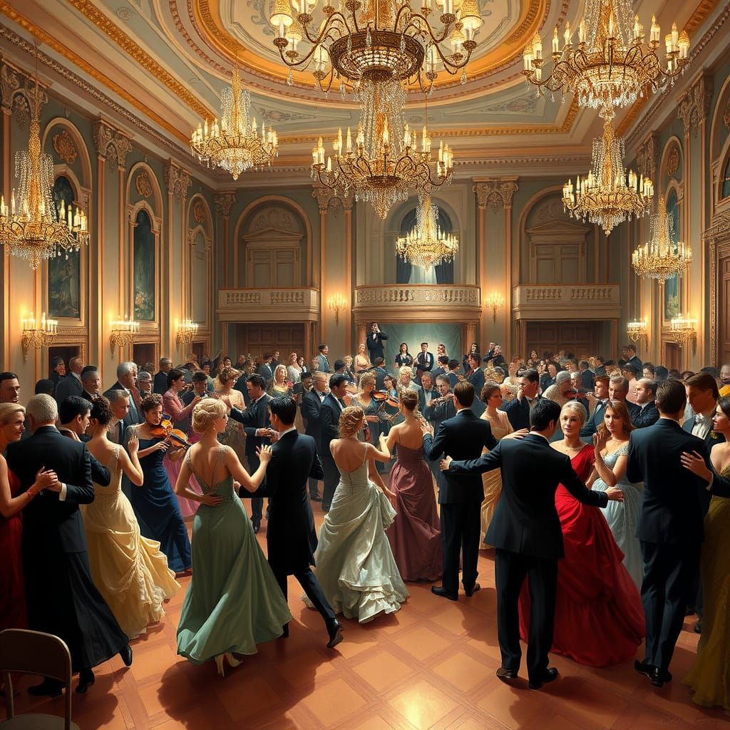 Rococo Ballroom Scene with Waltzing Couples
