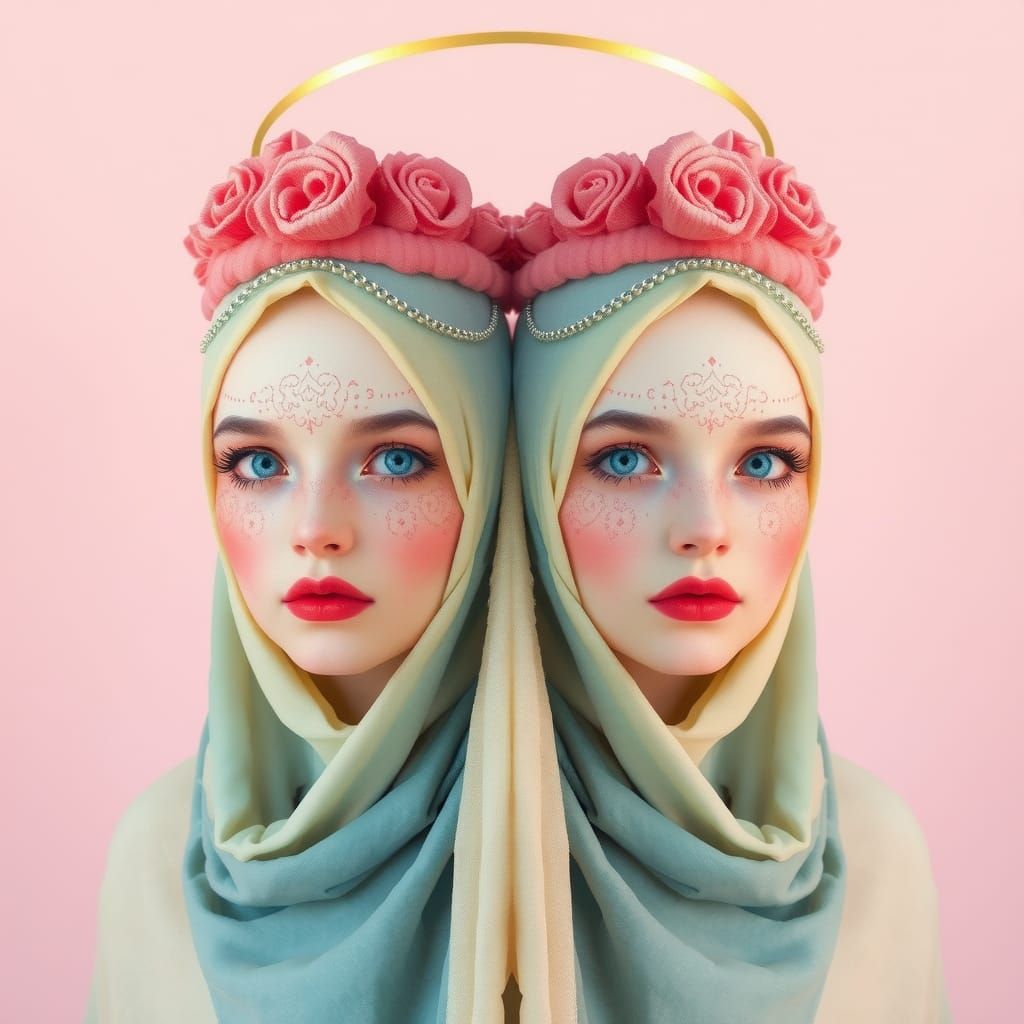 Elemental Twins Portrait in Kalighat Style