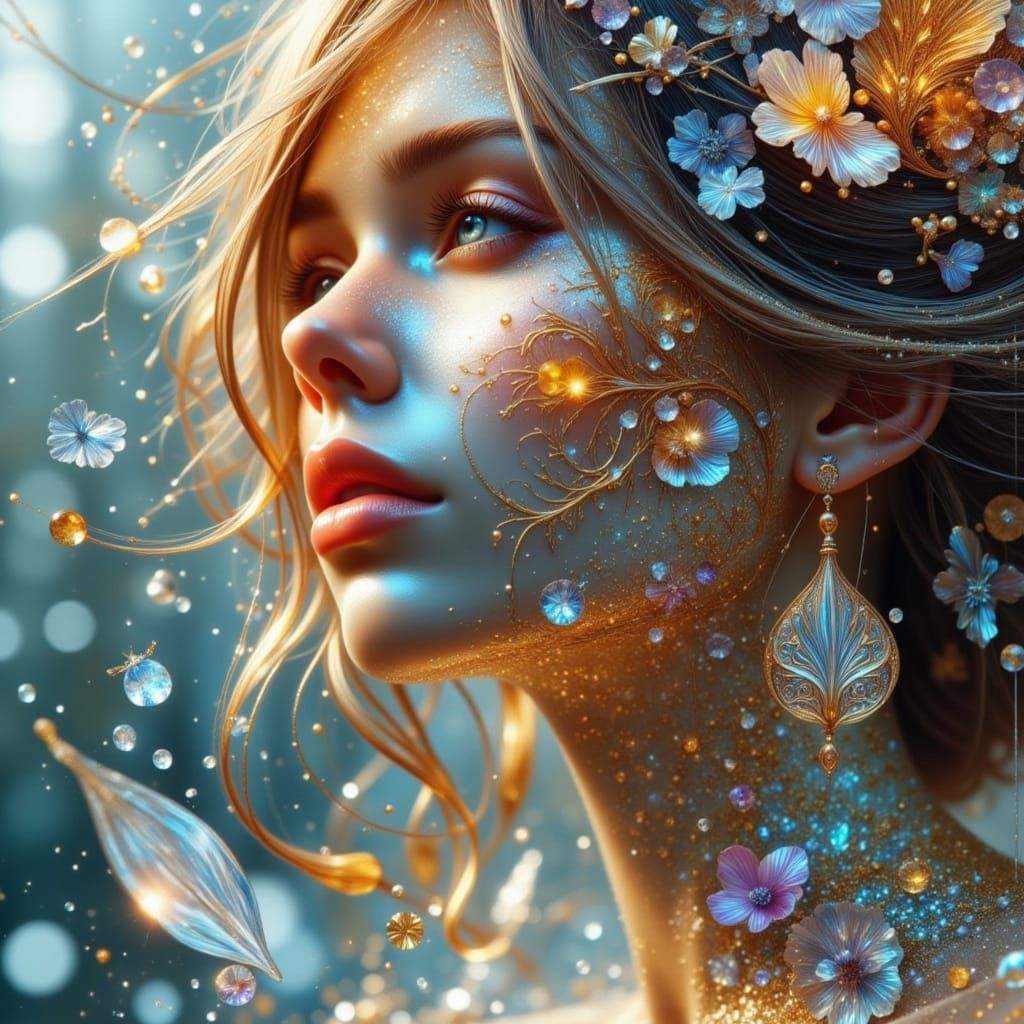 Stunning Woman Made of Glass with Gold Accents