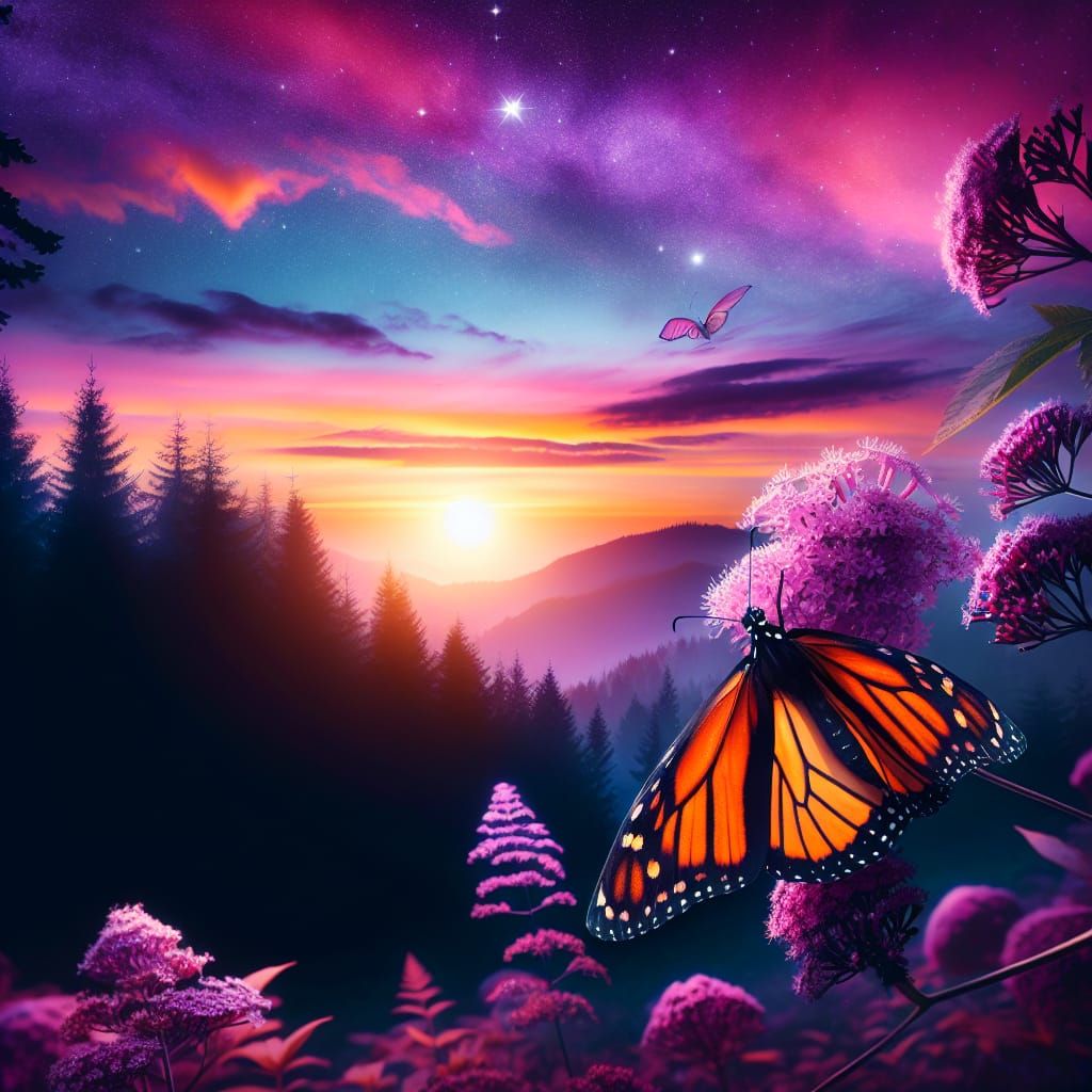 Monarch Butterfly at Dusk Scenic View