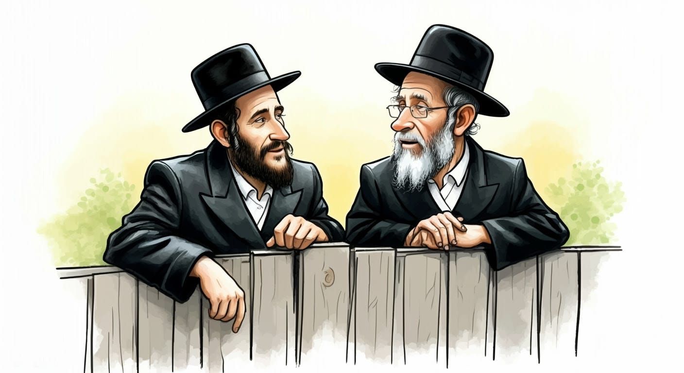 Friendly Chat: Hasidic Men in Whimsical Sketch