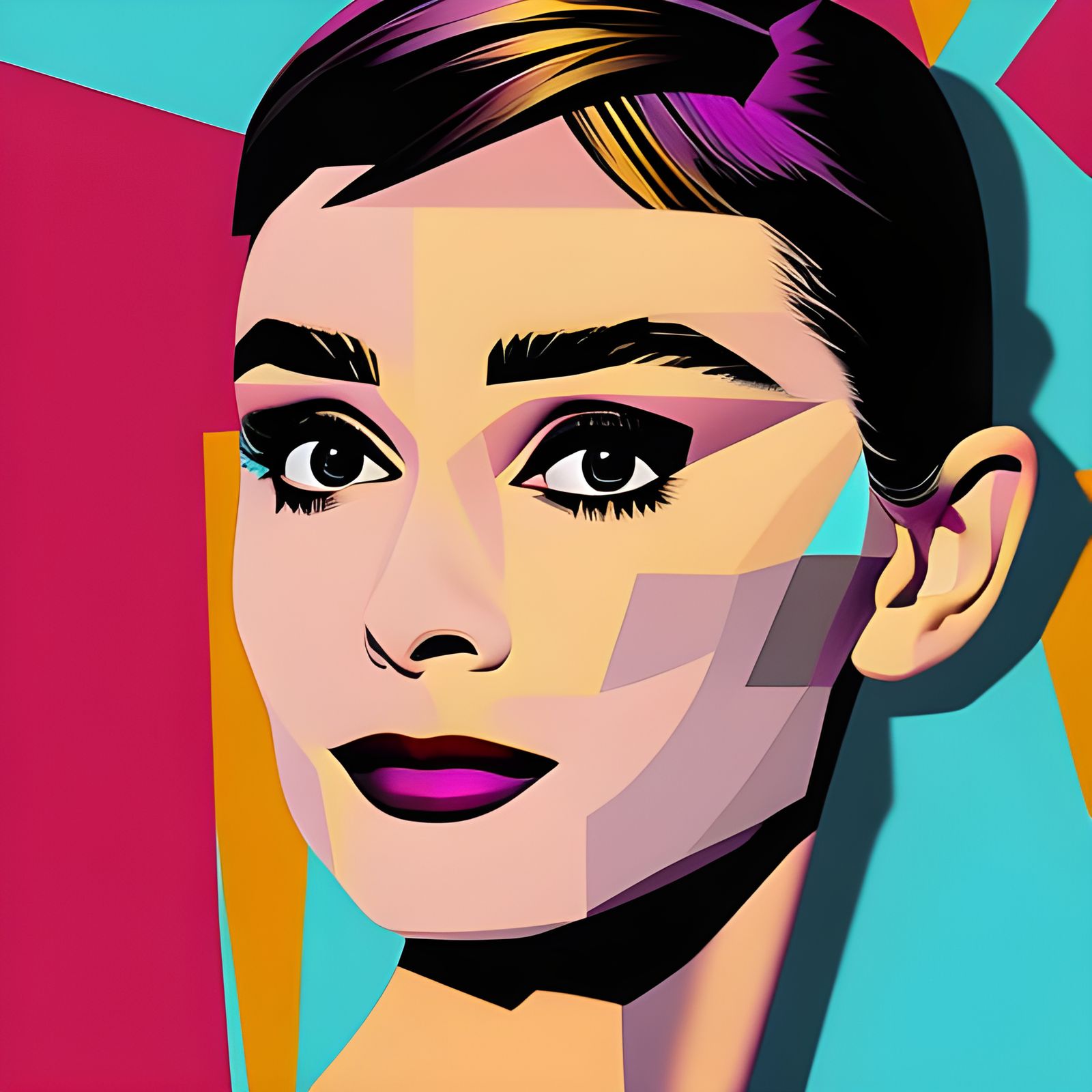 Audrey Hepburn Cubist Portrait in Geometric Fauvism Style