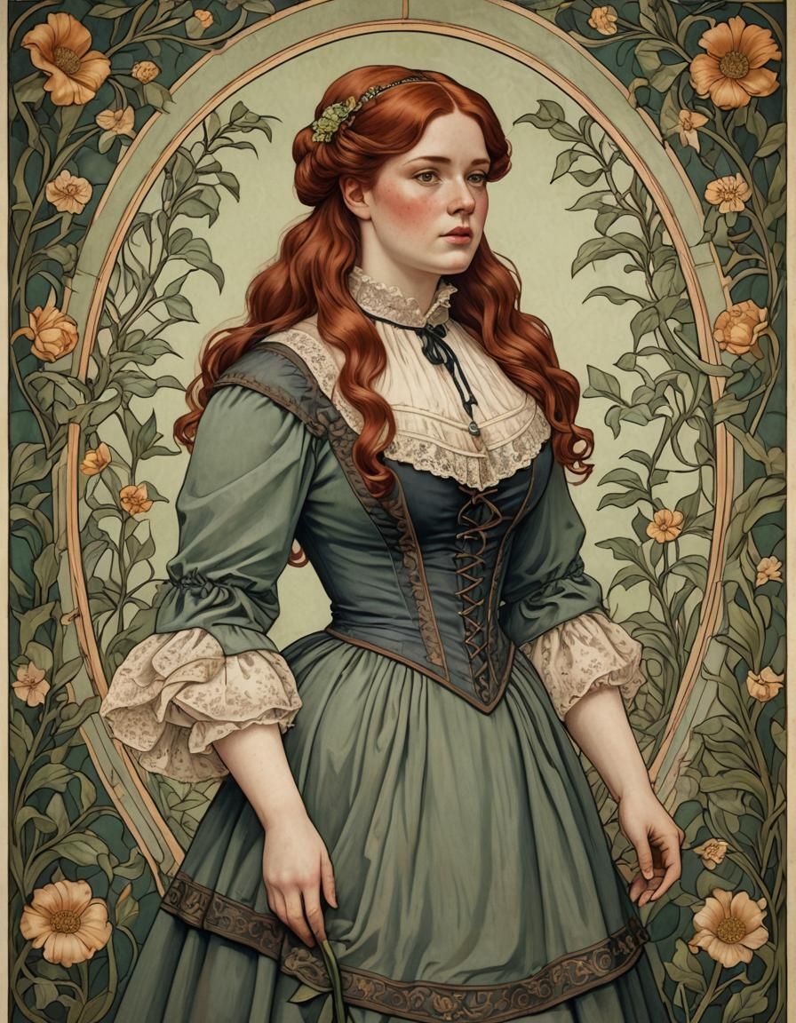 Beautiful Victorian Woman in Art Nouveau Style