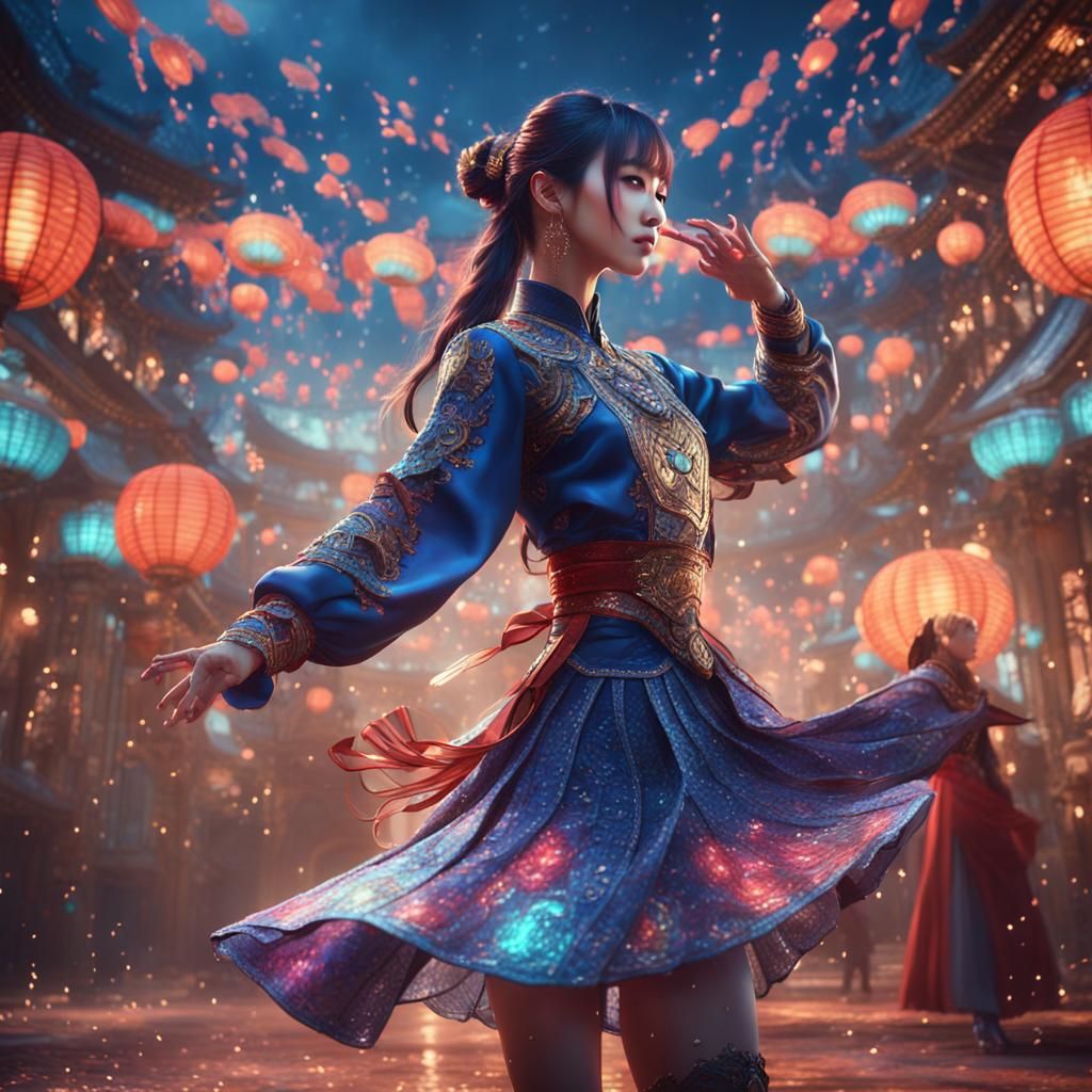 Korean Girl Dancing: Detailed Matte Painting