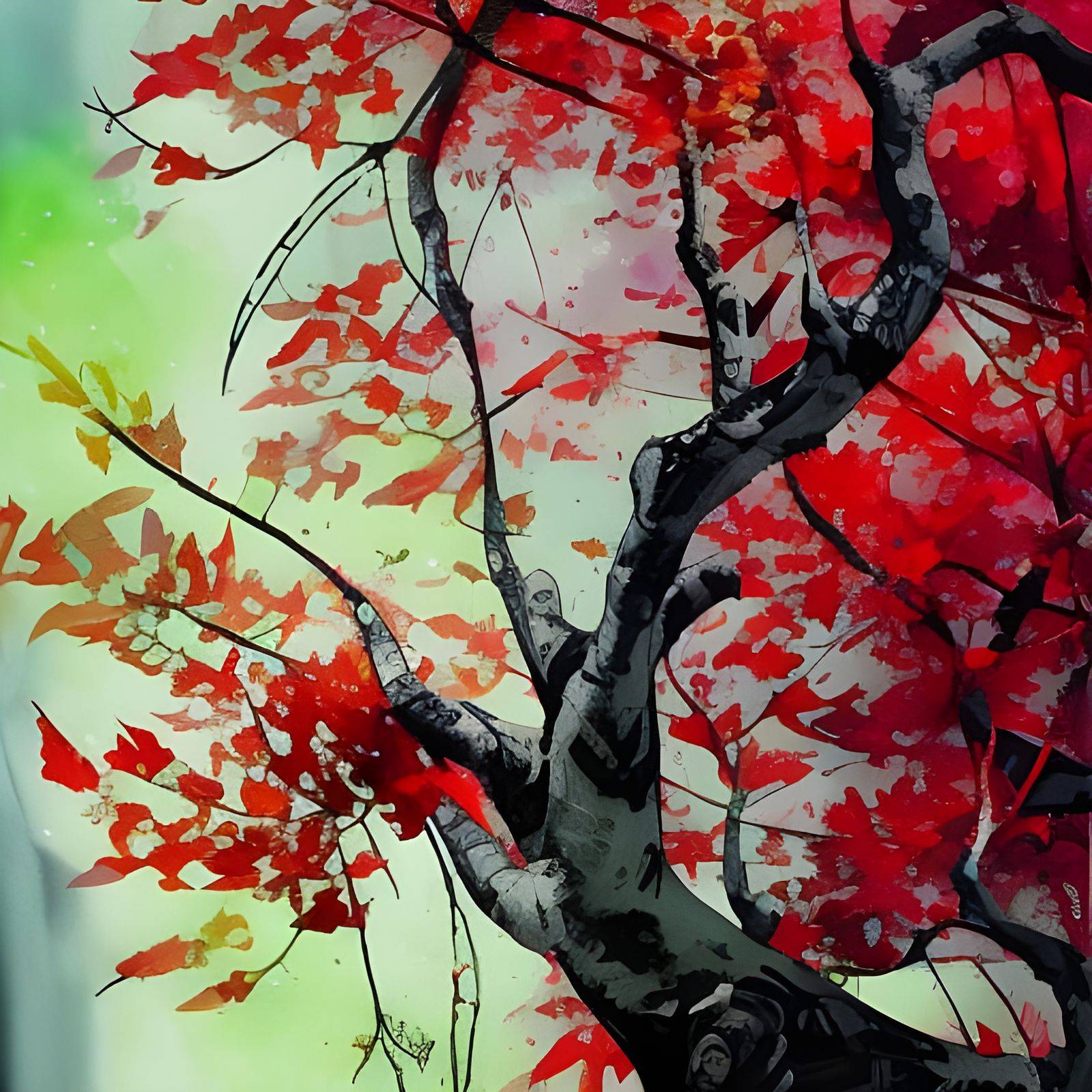 Dogwood Tree in Watercolor Calligraphy Style