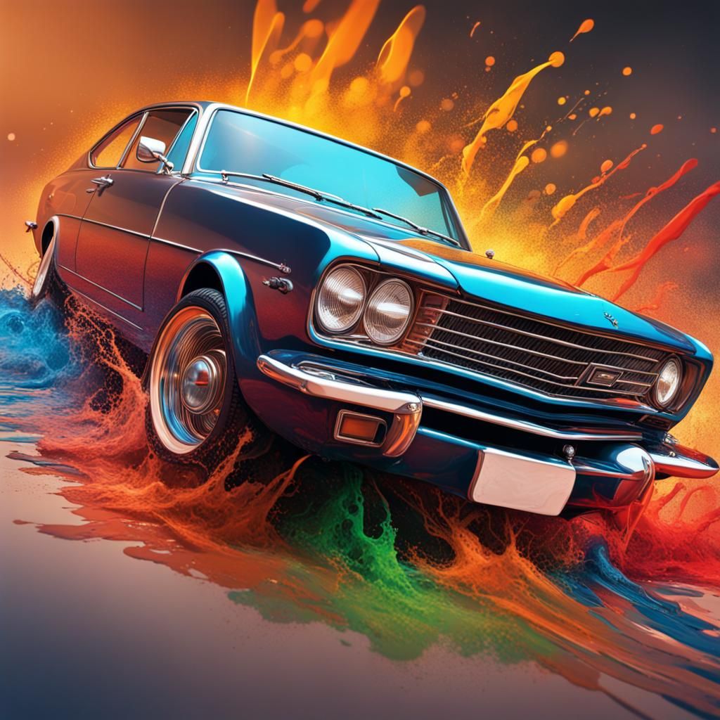 Hyperrealistic Car Motor in Splash Art Style