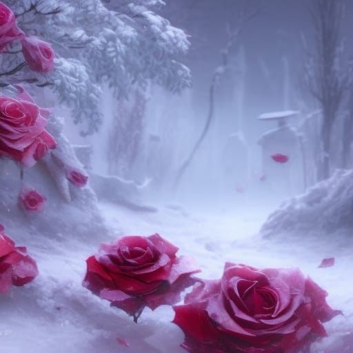 Snow-Covered Rose Bush Detailed Matte Painting