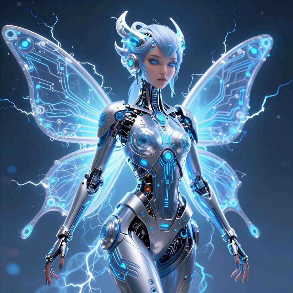 Technological Fairy with Glowing Blue Accents