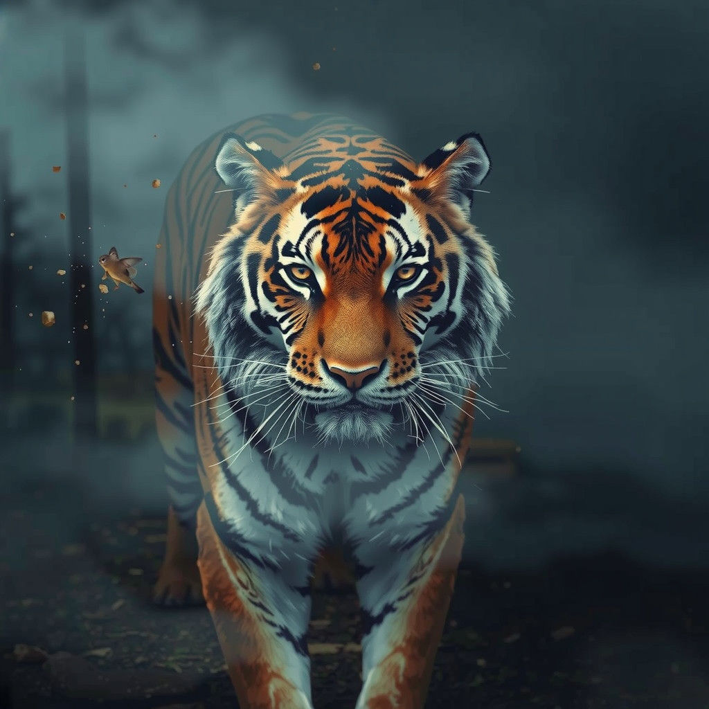 Dramatic Tiger Portraits in Double Exposure Style