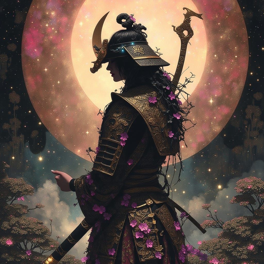 Ethereal Samurai Maiden in Traditional Armor