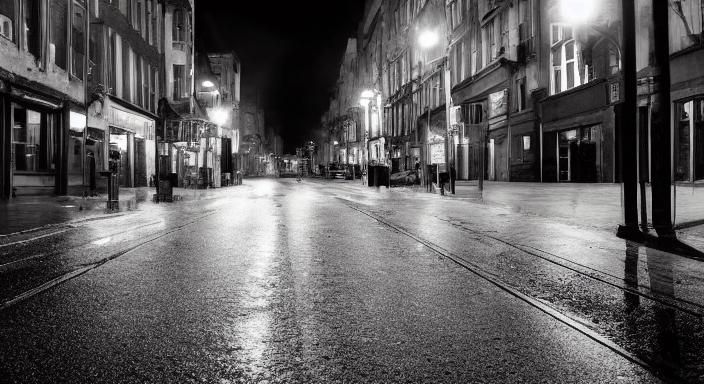 Film Noir Detective in Rainy City Street