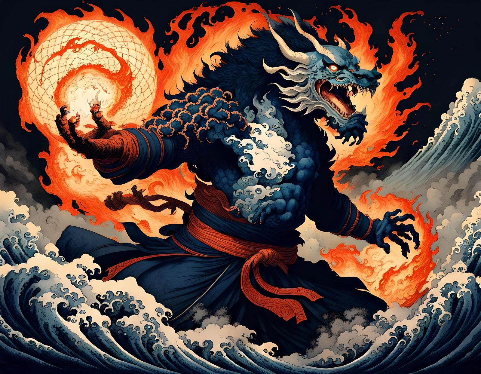 Fiery Demon Prince Smiles in Astral Darkness