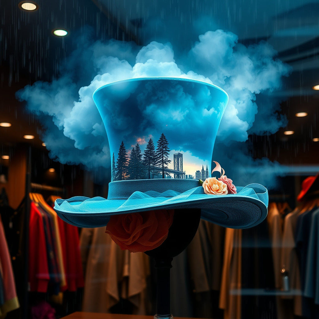 Surreal Top Hat with Contrasting Weather, Digital Art