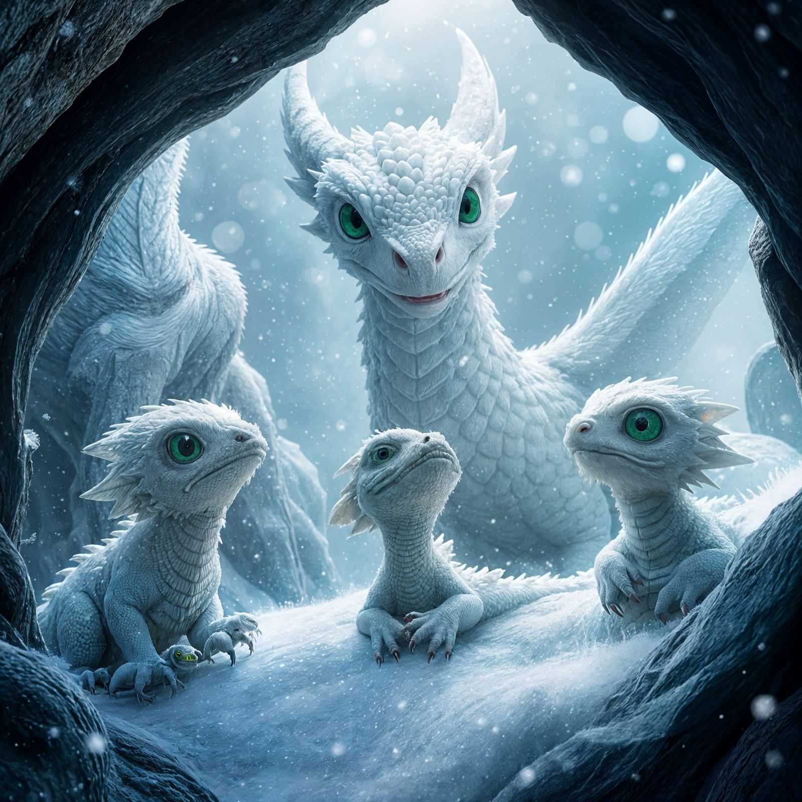Snow Dragon Hatchlings in Winter Wonderland