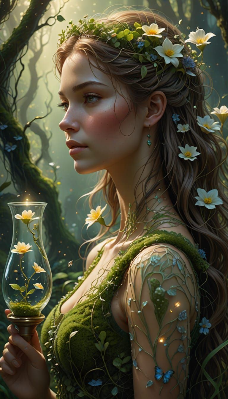 Surreal Glass Woman with Internal Ecosystem in Dreamy, Ether...