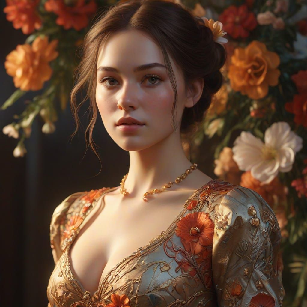 Floral Lady Concept Art in Vibrant Illustration Style