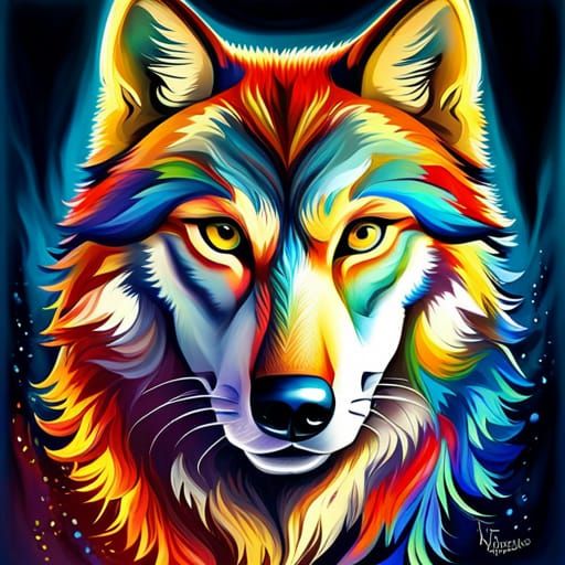 Acrylic Painted Wolf with Marbling Details