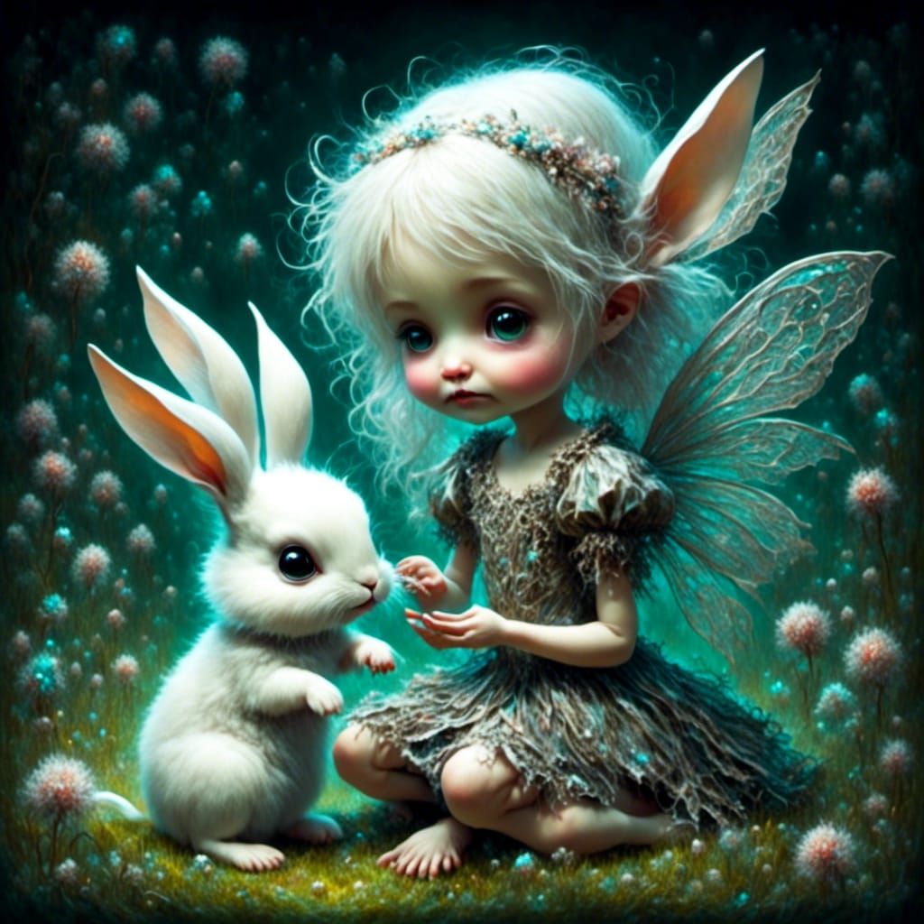 Gothic Fairy with Bunny in Surreal Style