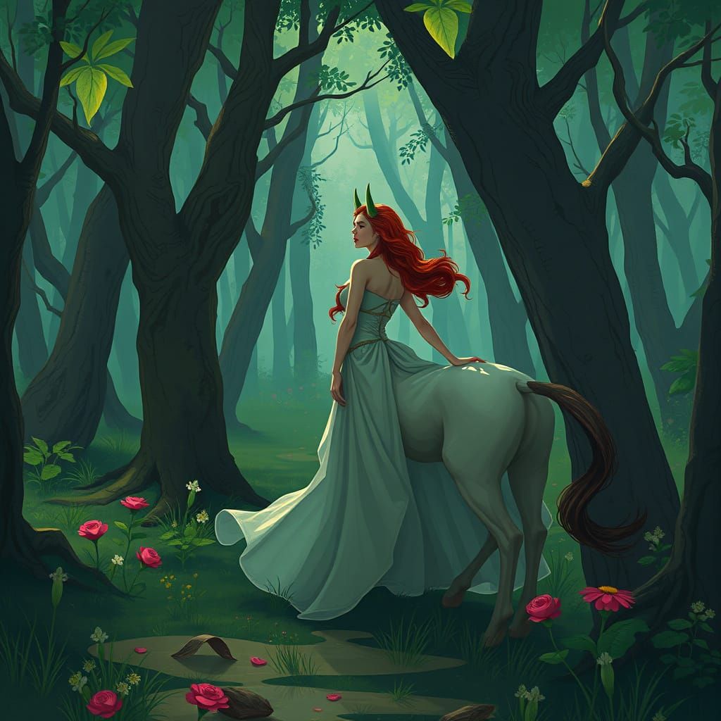 Ethereal Centaur Seeks Lost Love in Whimsical Forest