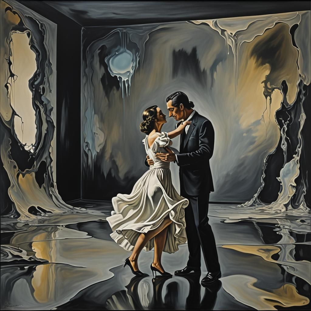 Surrealist Couple Melting in a Dance, Oil on Canvas