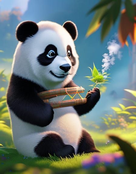 Panda smoking weed,Disney style 8k resolution concept art