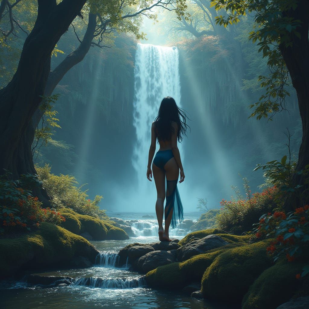 Mysterious Brunette Woman Explores Enchanted Garden in Fanta...
