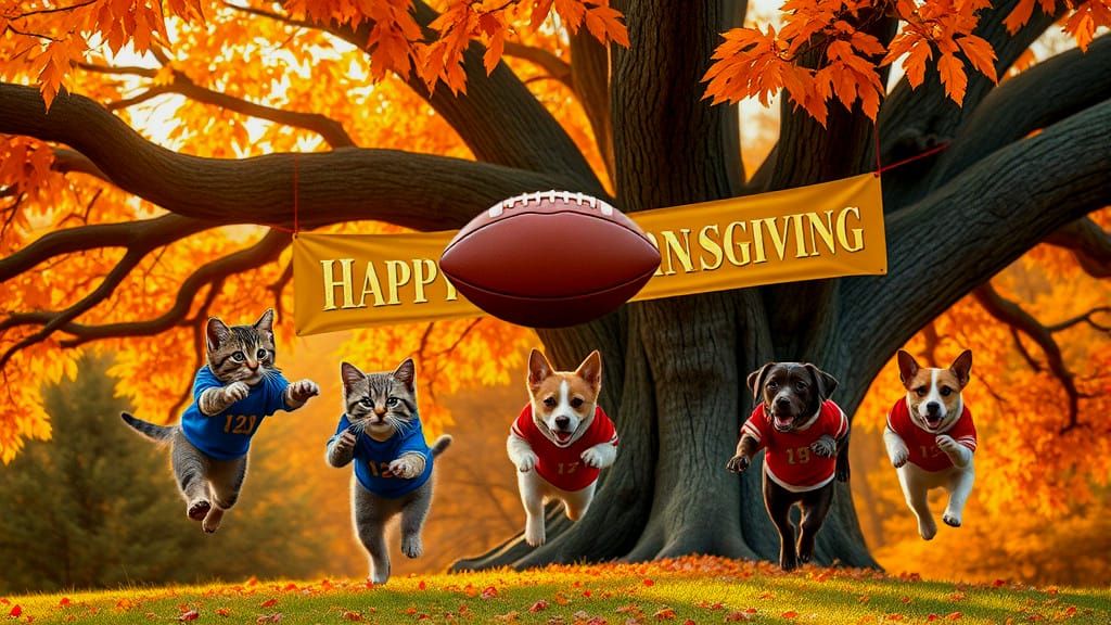 Cats and Dogs Play Thanksgiving Football