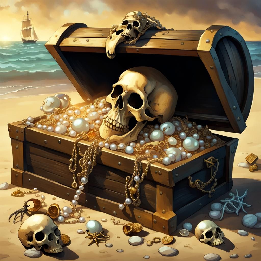 Eerie Pirate Treasure Chest on Sandy Beach