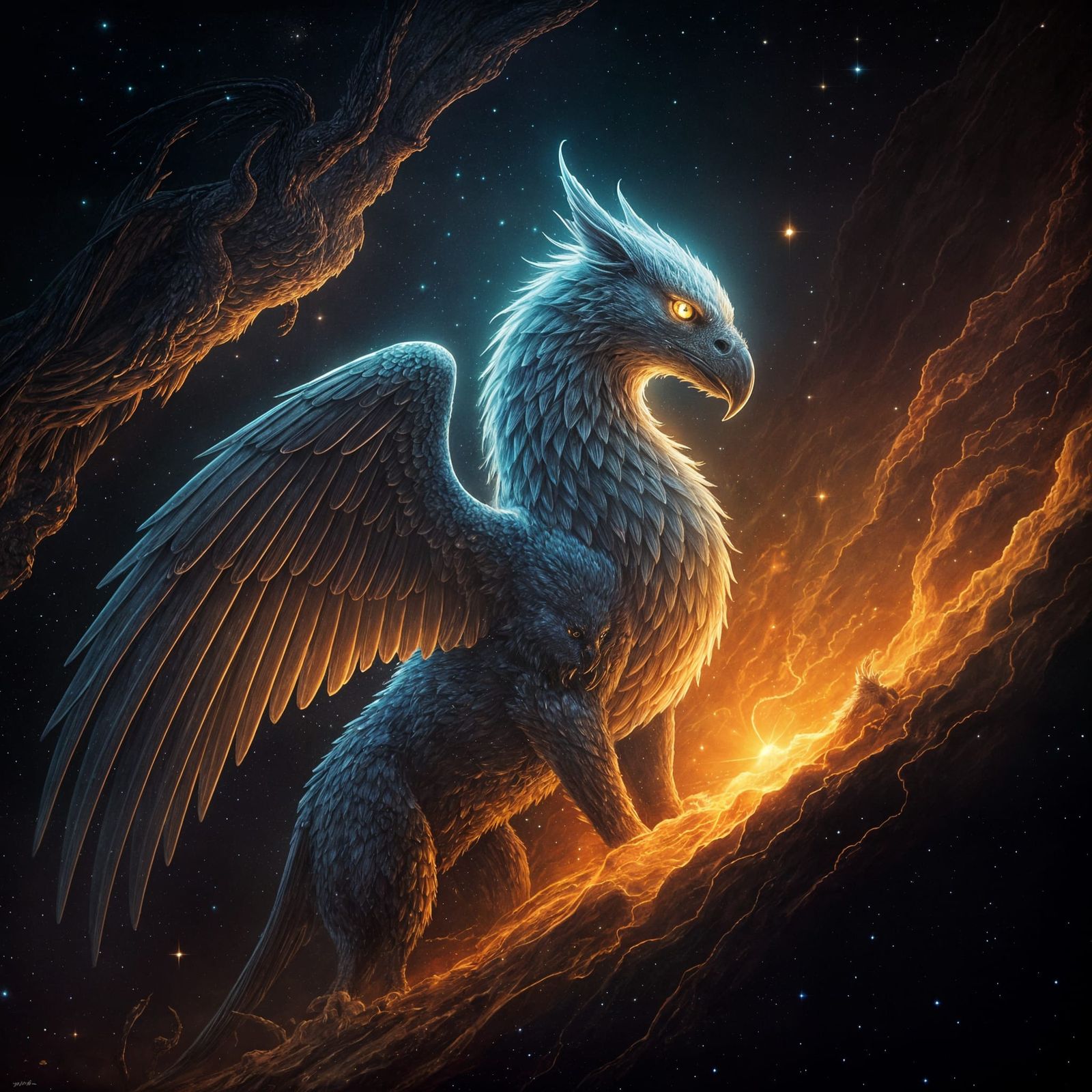 Ethereal Griffin Emerges From Cosmic Light