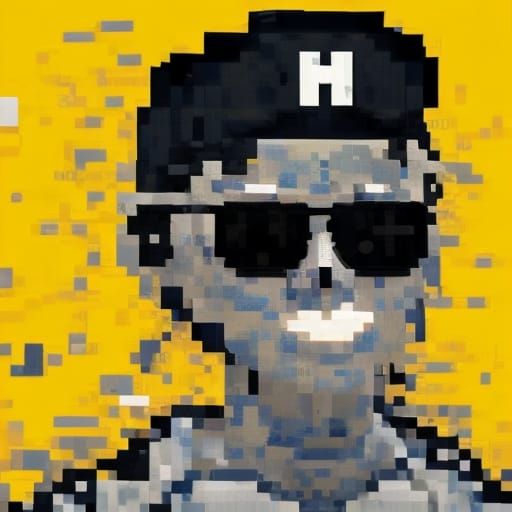 Grayscale Pixel Art Character on Animated Yellow Backdrop