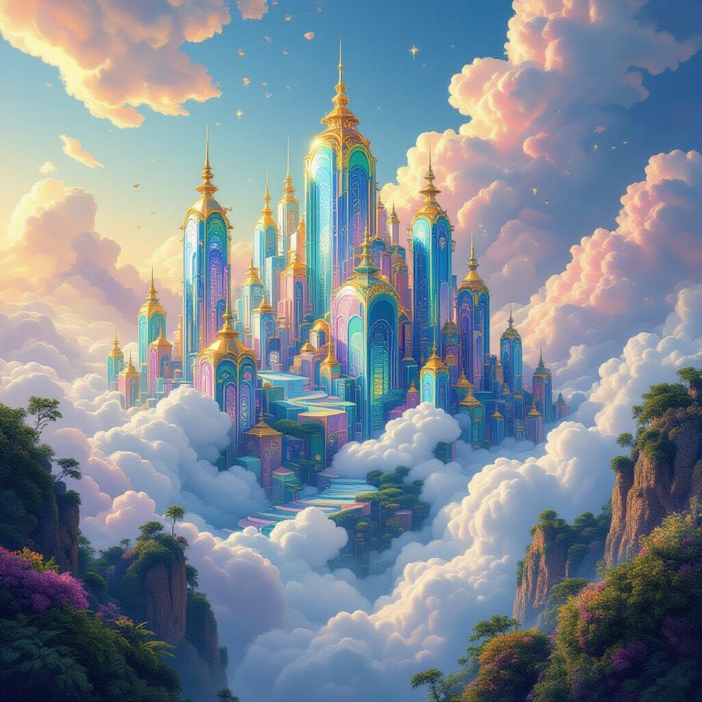 Futuristic Crystalline City in Pastel Hues