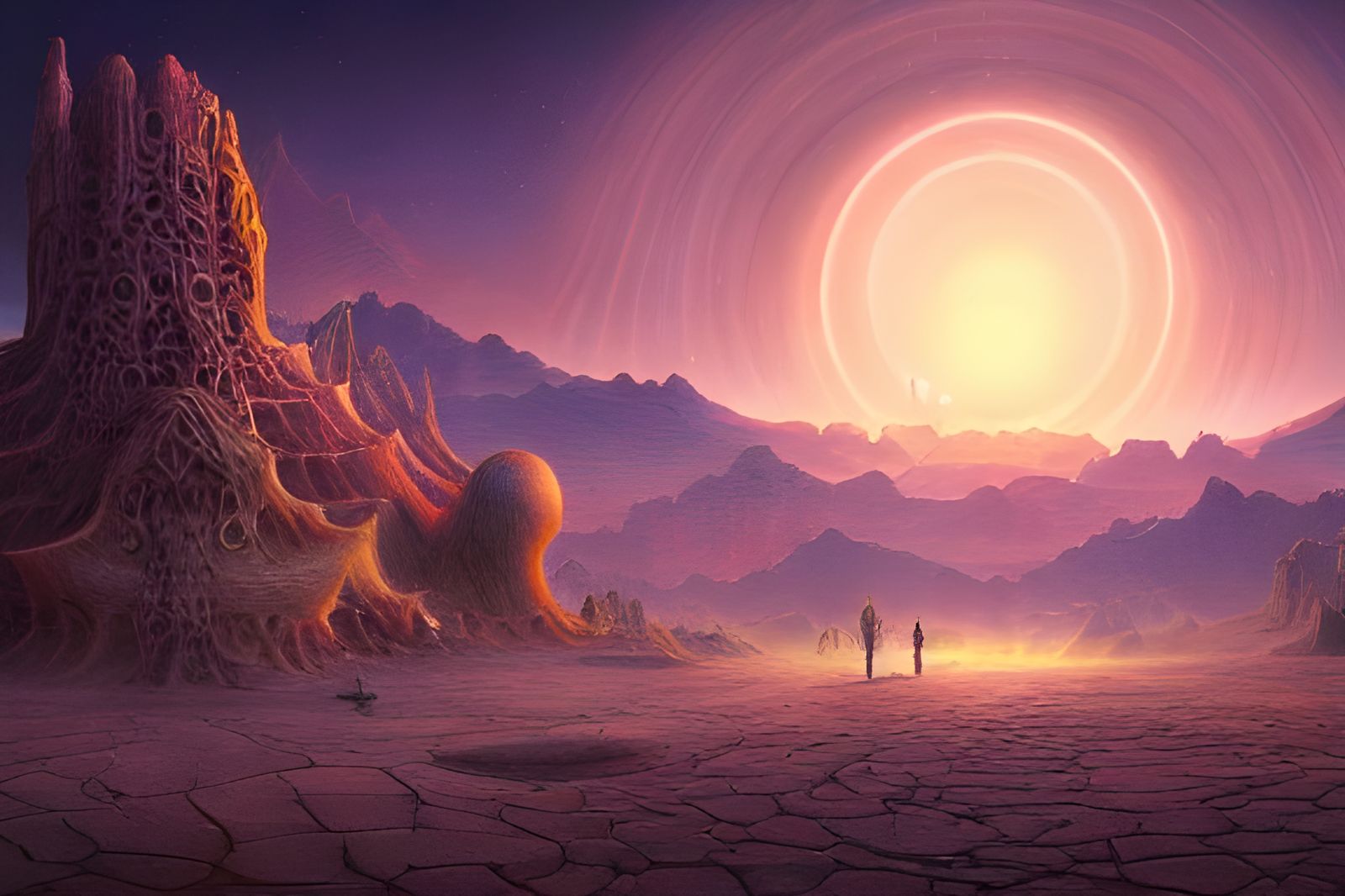 Mystical Desert Oasis with Geometric Fractals