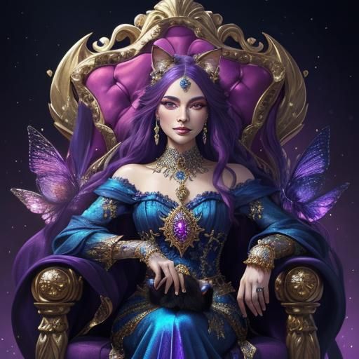 Diamond Cat on Jeweled Throne: Fantasy Art