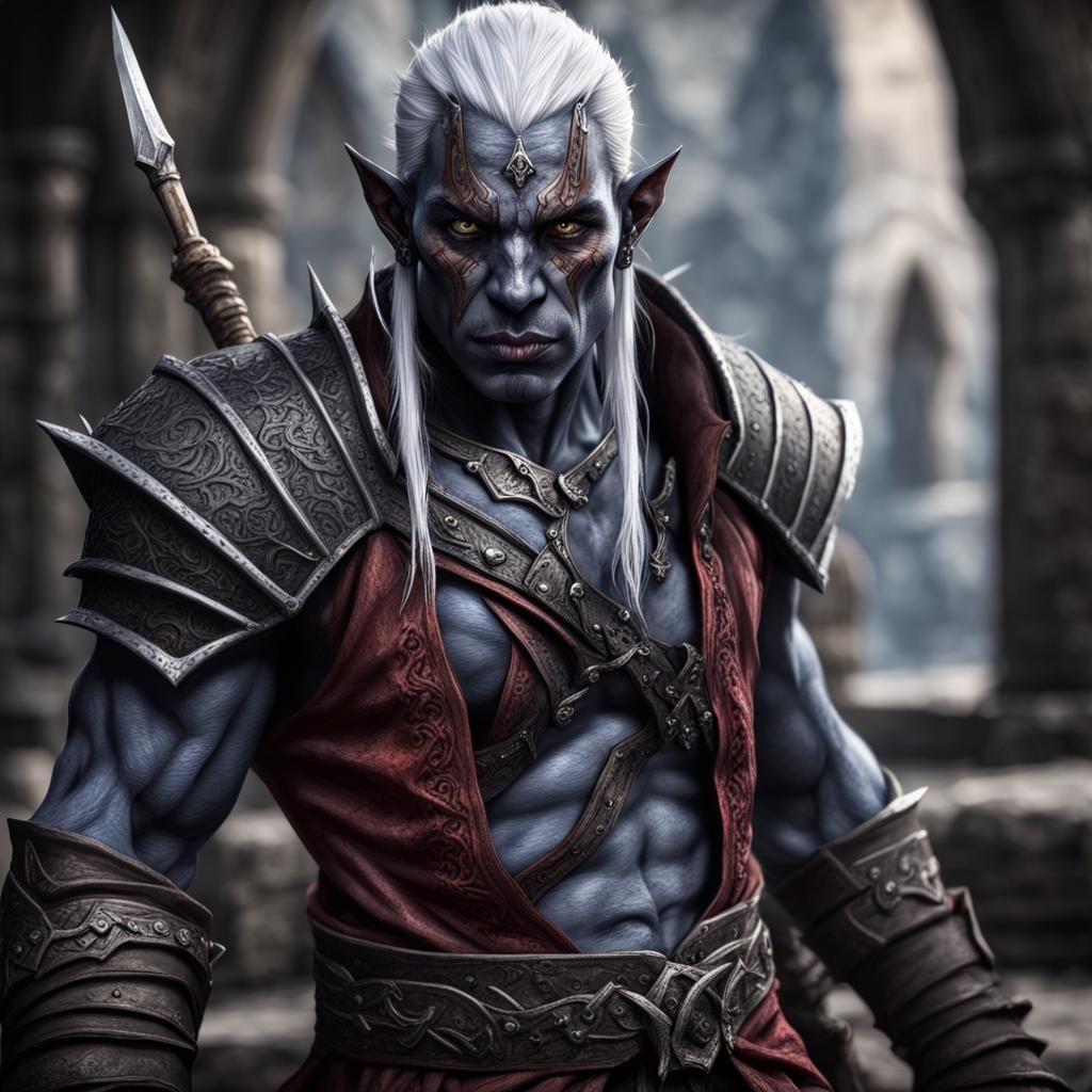 Hyperrealistic Half-Orc Drow Assassin Sorcerer