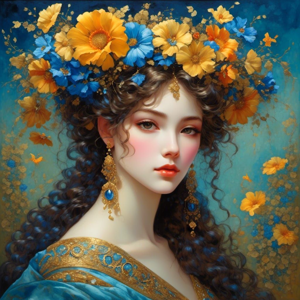 Hyperdetailed Girl with Blue Hair in Neo-Impressionist Style