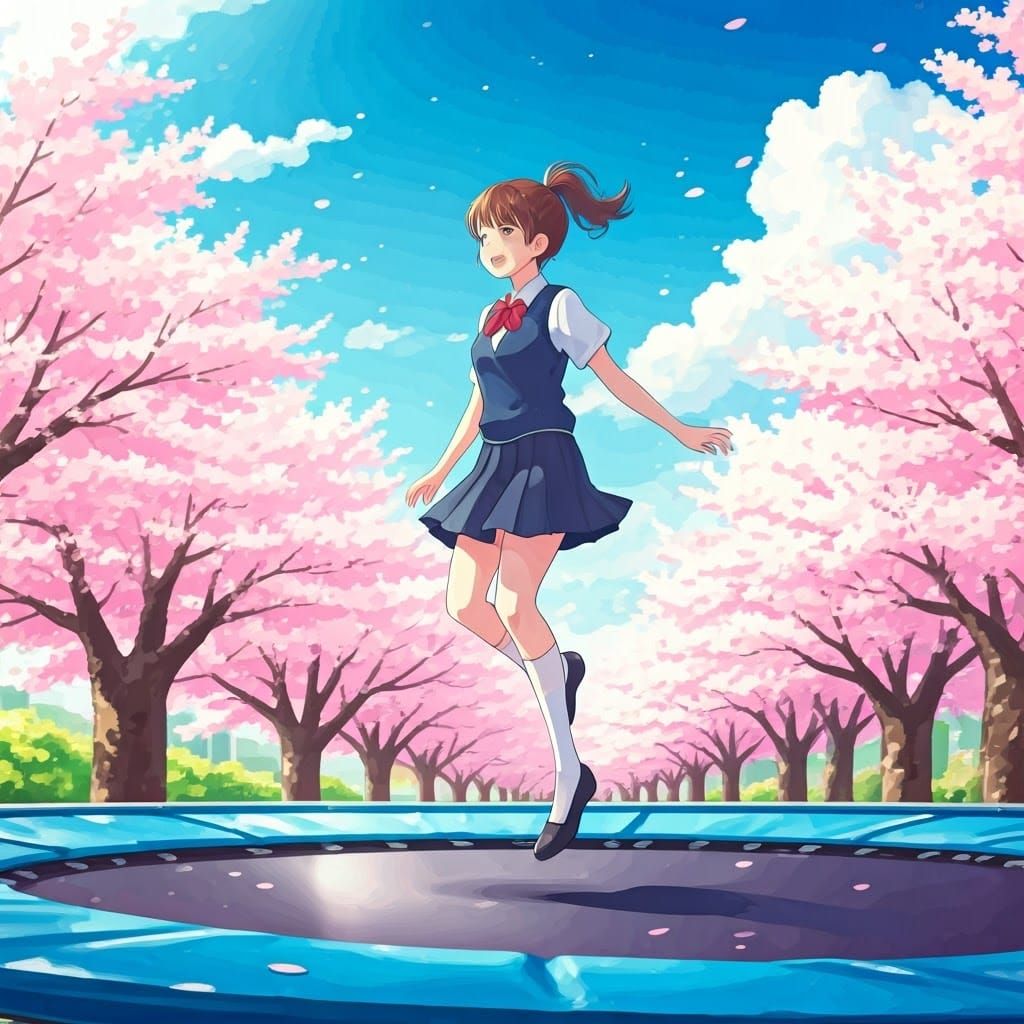 Haru Yoshioka Bouncing, Watercolor Ghibli Style