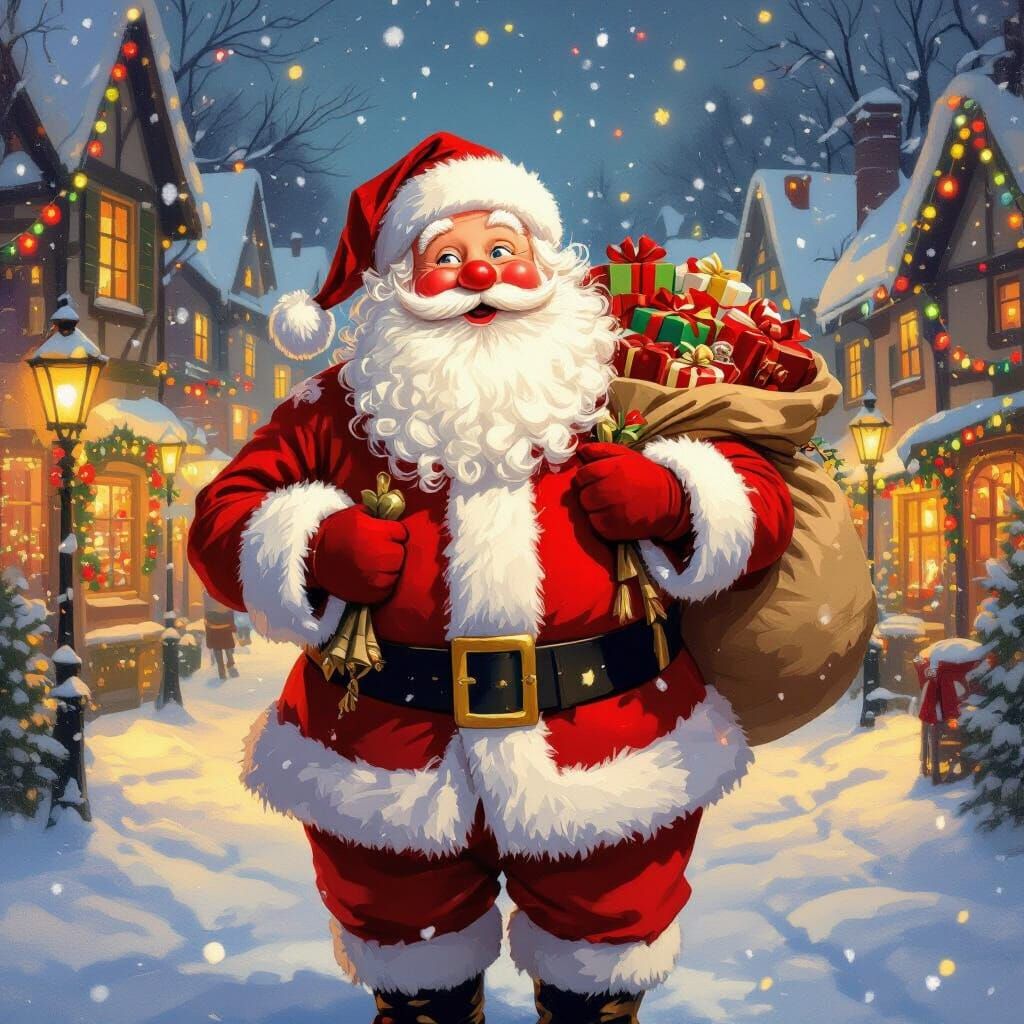 Jolly Man in Festive Suit with Gift Sack