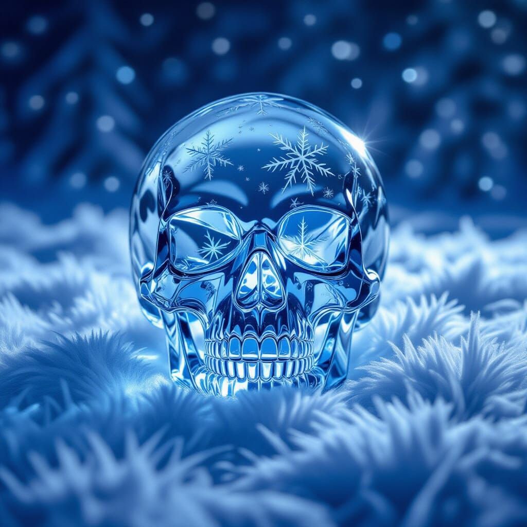 Evil Skull Cracked Ice Glass on Sparkly Fur