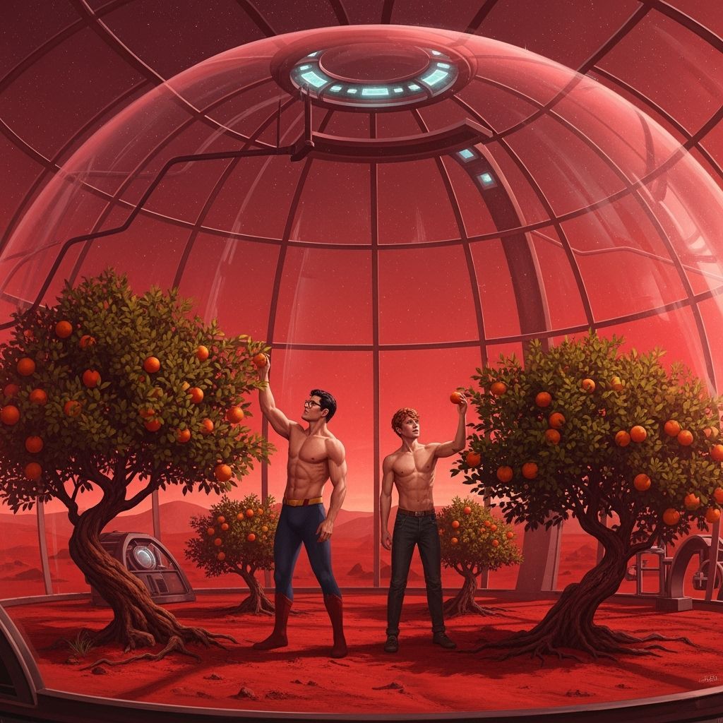 Clark Kent and Jimmy Olsen Picking Oranges on Mars